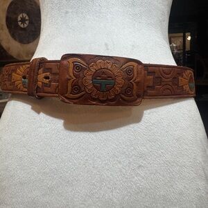 Chambers aztec Brown‎ Leather Belt with Turquoise Accents 34